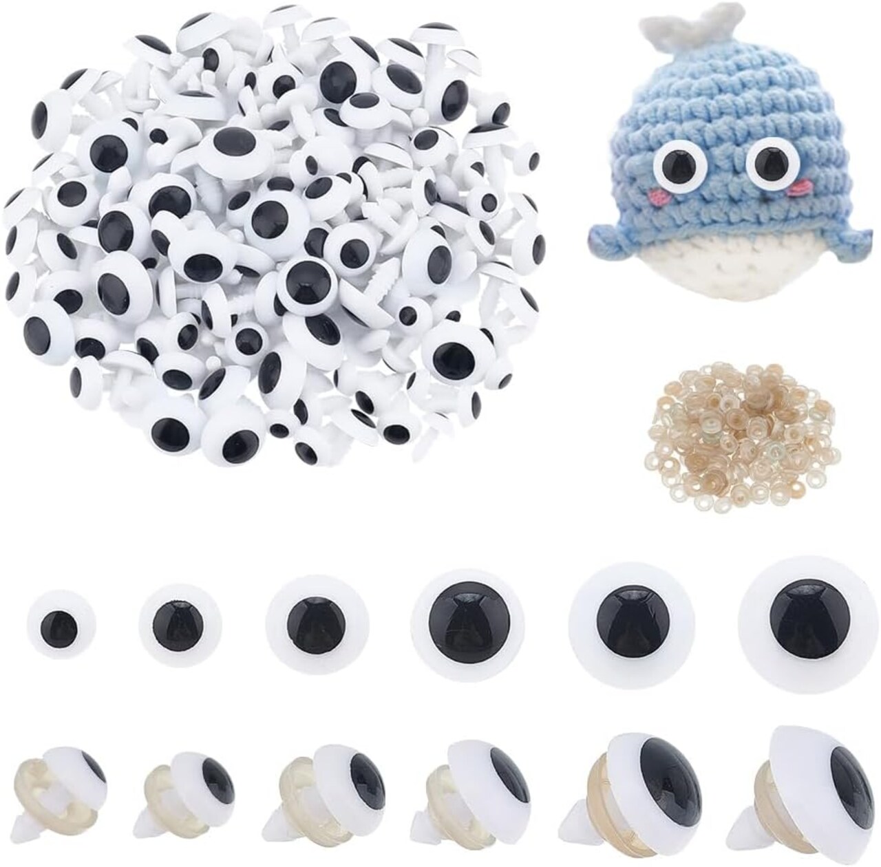 240 Sets Safety Eyes for Amigurumi, Crochet Dolls, and Plush Animals – 6 Sizes with Washers